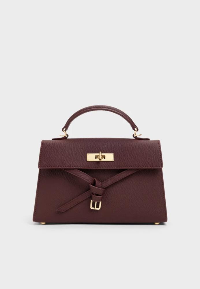 Tricha Knotted-Belt Top Handle Bag - Wineberry Red