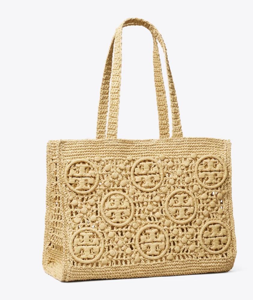 T MONOGRAM CROCHET TOTE