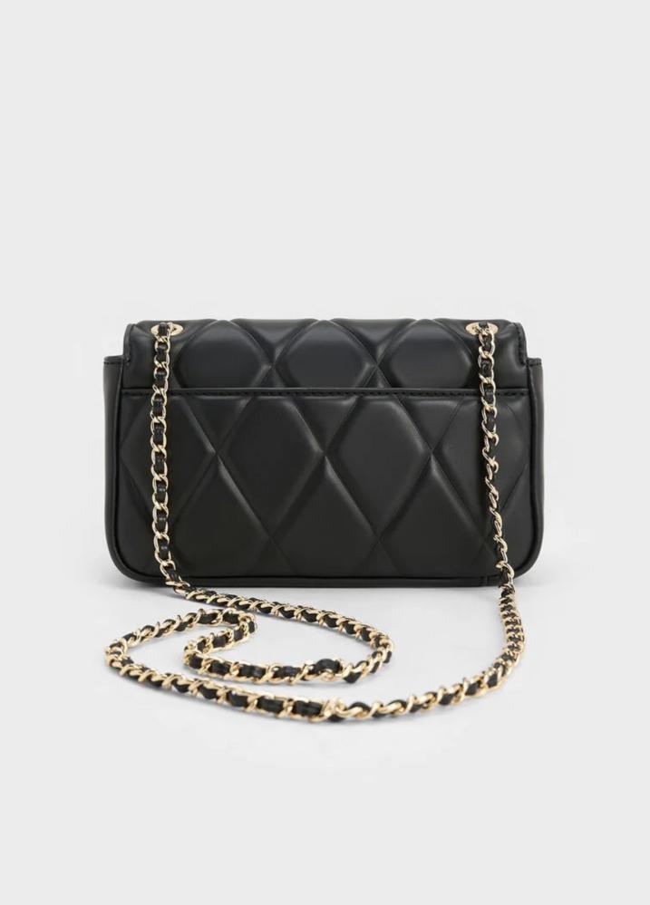 Arwen Diamond-Quilt Shoulder Bag - Black