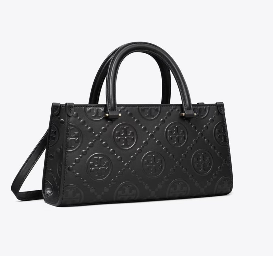 T MONOGRAM EMBOSSED SMALL EAST-WEST TOTE