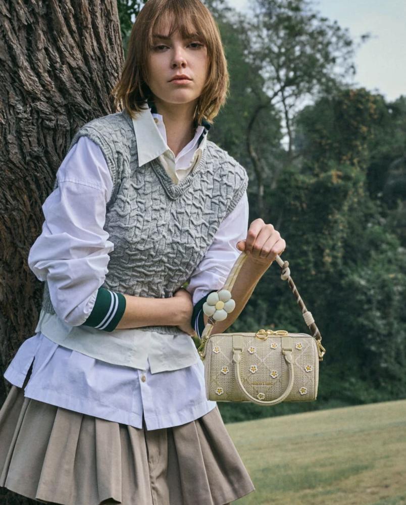 Philomena Raffia Flower Bowling Bag