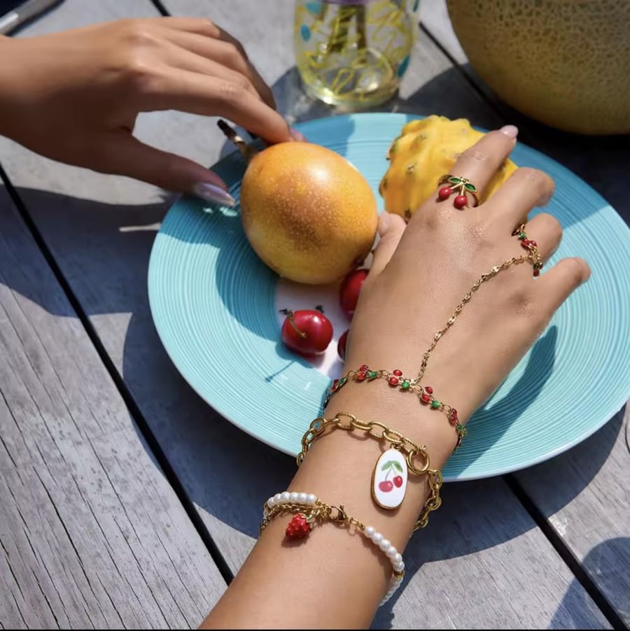 Cherry Charm Finger Bracelet