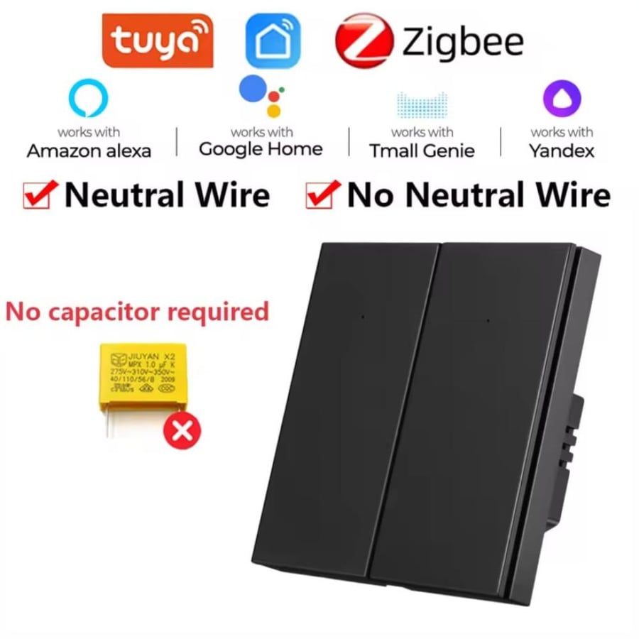 مفتاح اضاءة ثنائي ذكي ZIGBEE بروتوكول بلونين اسود وابيض