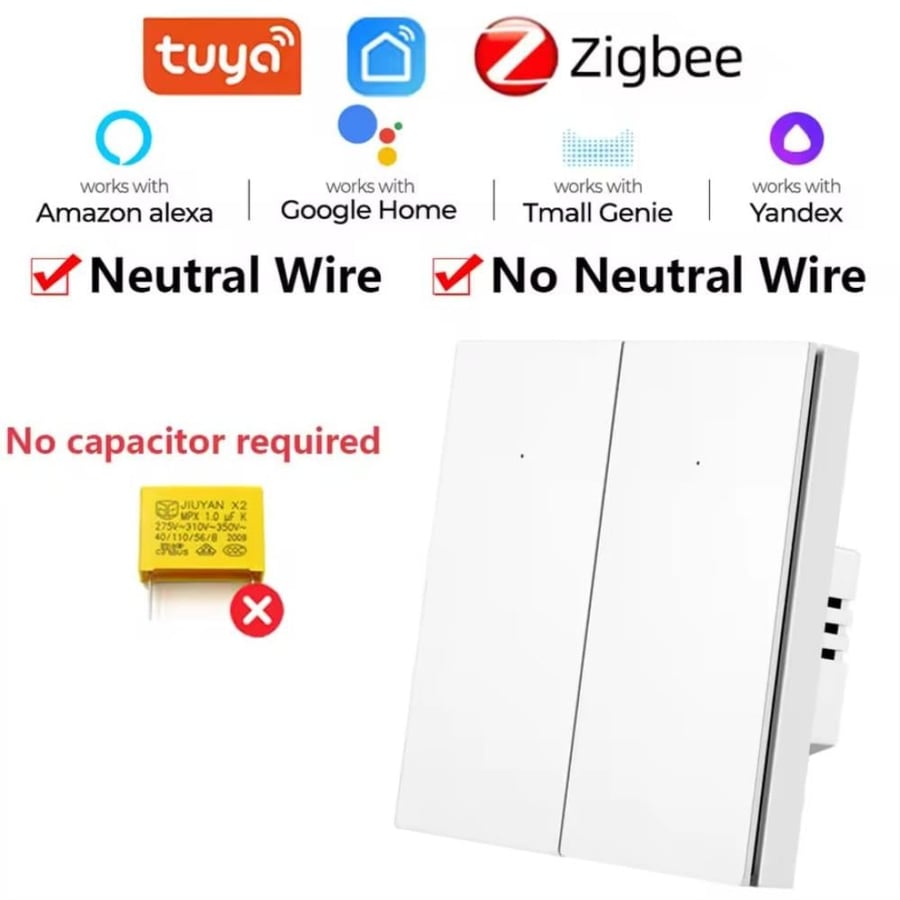 مفتاح اضاءة ثنائي ذكي ZIGBEE بروتوكول بلونين اسود وابيض