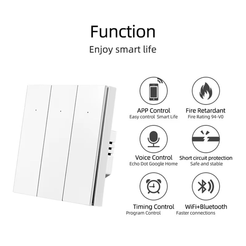 Smart triple WiFi plastic lighting key in two colors black and white