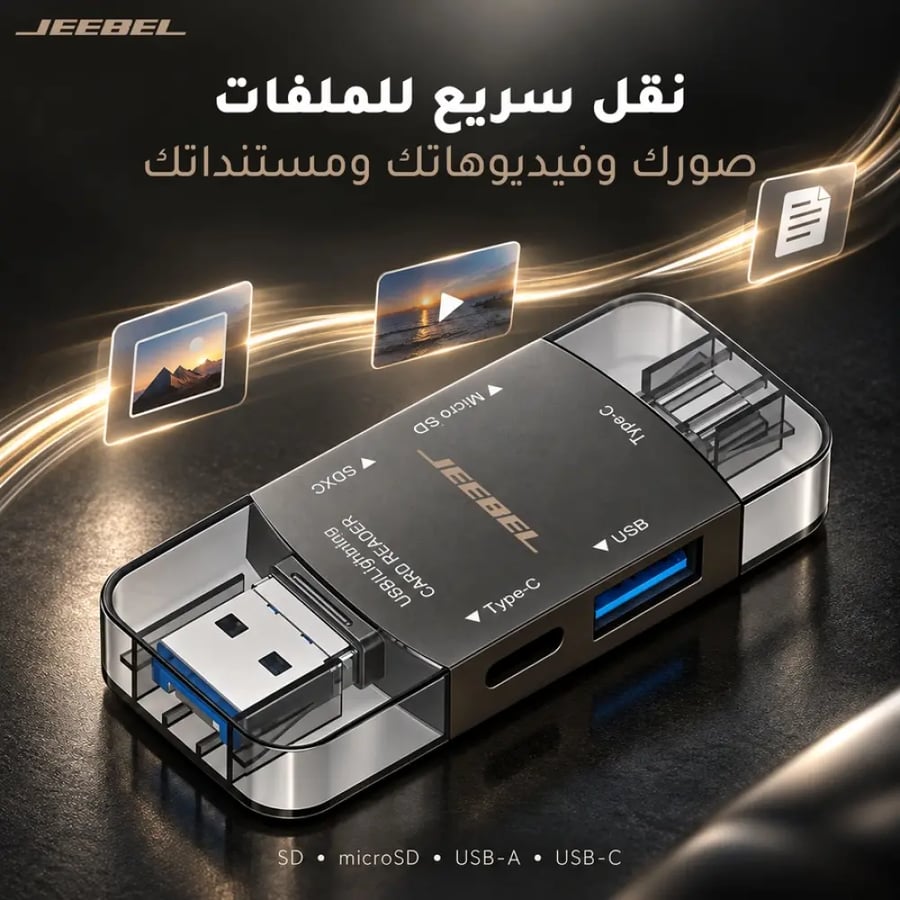 قارئ ذاكرة من جيبيل متعدد الوظائف SD وmicroSD بوصلة تايب سي وUSB ولايتننغ