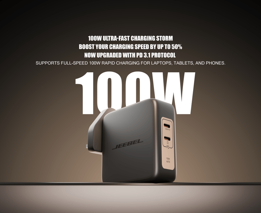 JEEBEL Turbon GaN 100W PD – شاحن جداري سريع بمنفذي USB-C