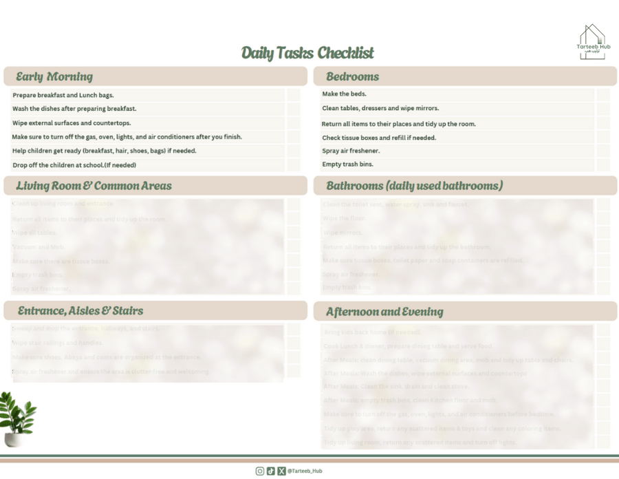 جدول مهام المنزل - جاهز Ready-to-Use House Tasks Checklist