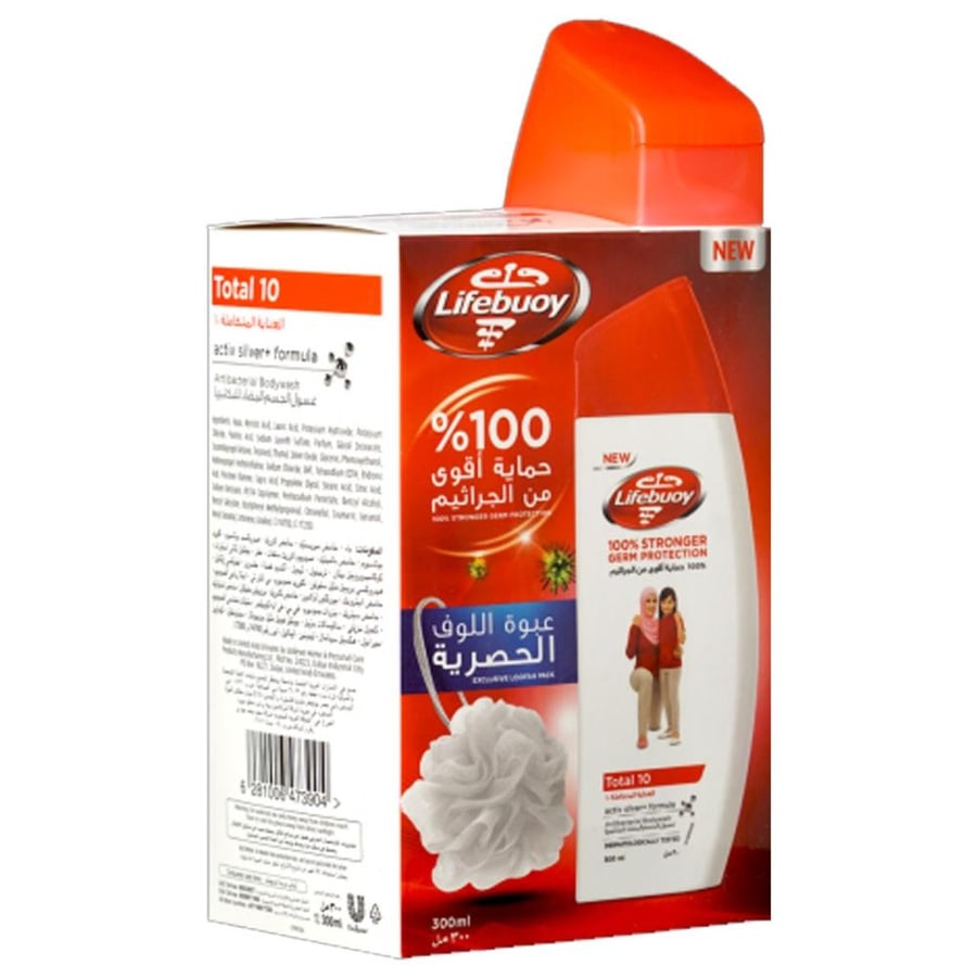سائل استحمام لايفبوي العناية المتكاملة عبوة اللوف الحصرية 300 مل LIFEBUOY TOTAL 10 BODY WASH RANGE
