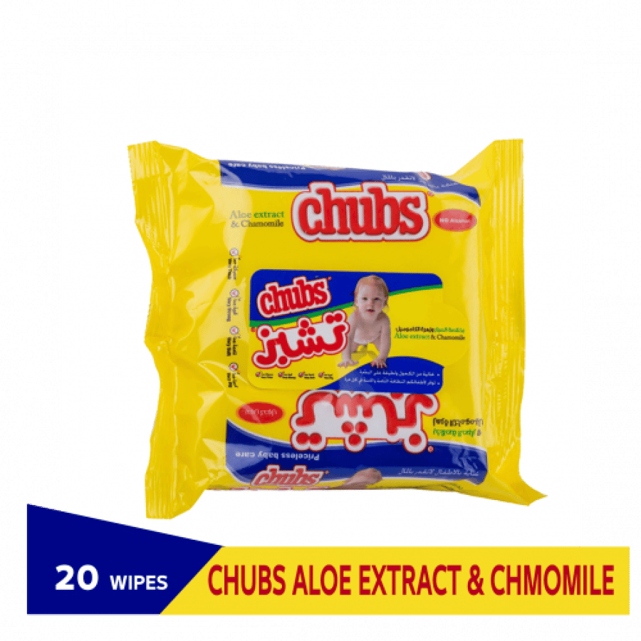 تشبز مناديل مبللة بالصبار للأطفال 20 منديل CHUBS ALOE EXTRACT AND CHMOMILE