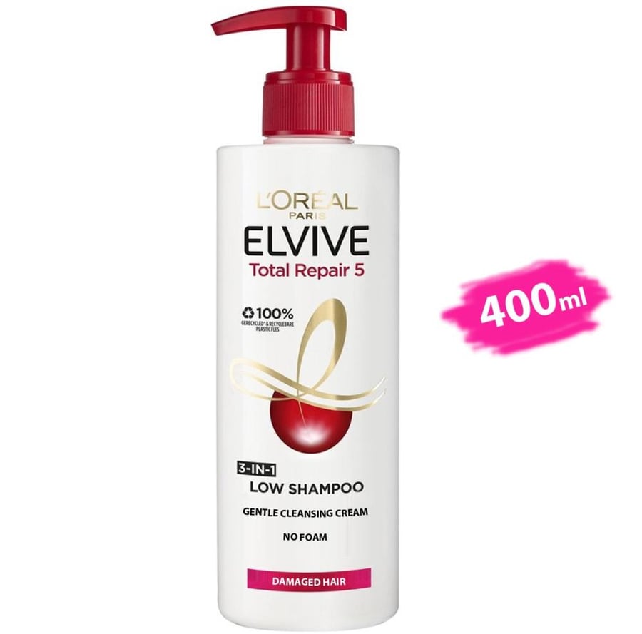 لوريال باريس الفايف شامبو المعالجة الكاملة كريمي لطيف 400 مل LOREAL PARIS ELVIVE TOTAL REPAIR 5 LOW SHAMPOO