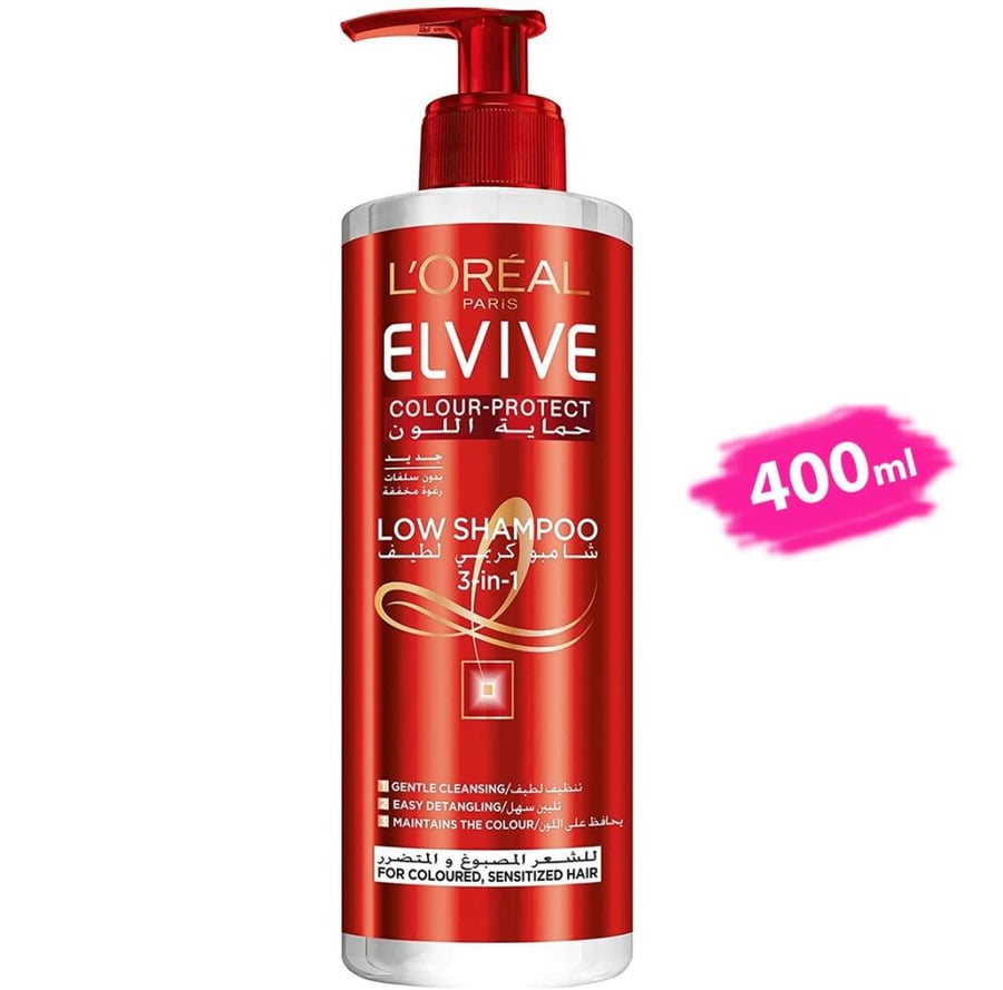 لوريال باريس الفايف شامبو حماية اللون كريمي لطيف 400 مل LOREAL PARIS ELVIVE COLOUR PROTECT LOW SHAMPOO