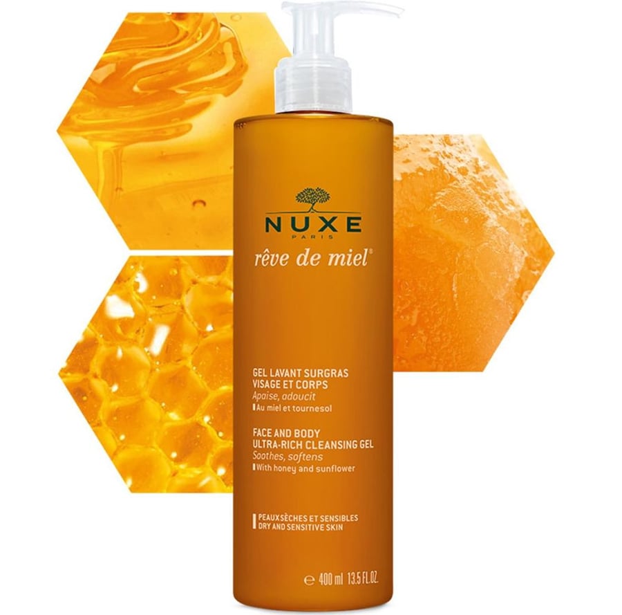 نوكس باريس جل استحمام للوجه والجسم للبشرة الحساسة والجافة 400مل NUXE PARIS REVE DE MIEL GEL LAVANT SURGRAS VISAGE ET CRPS