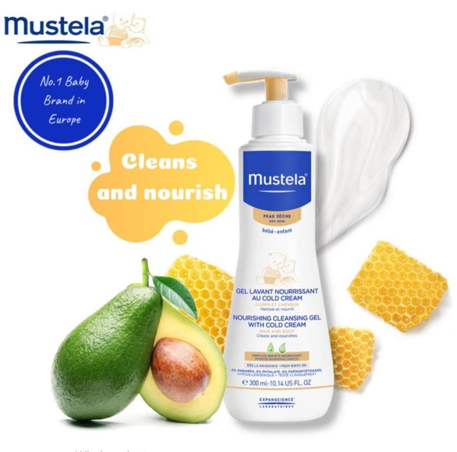 موستيلا جل التنظيف بكريم حماية وترطيب البشرة للشعر والجسم 300مل MUSTELA BEBE ENFANT NOURISHING CLEANSING GEL WITH COLD CREAM