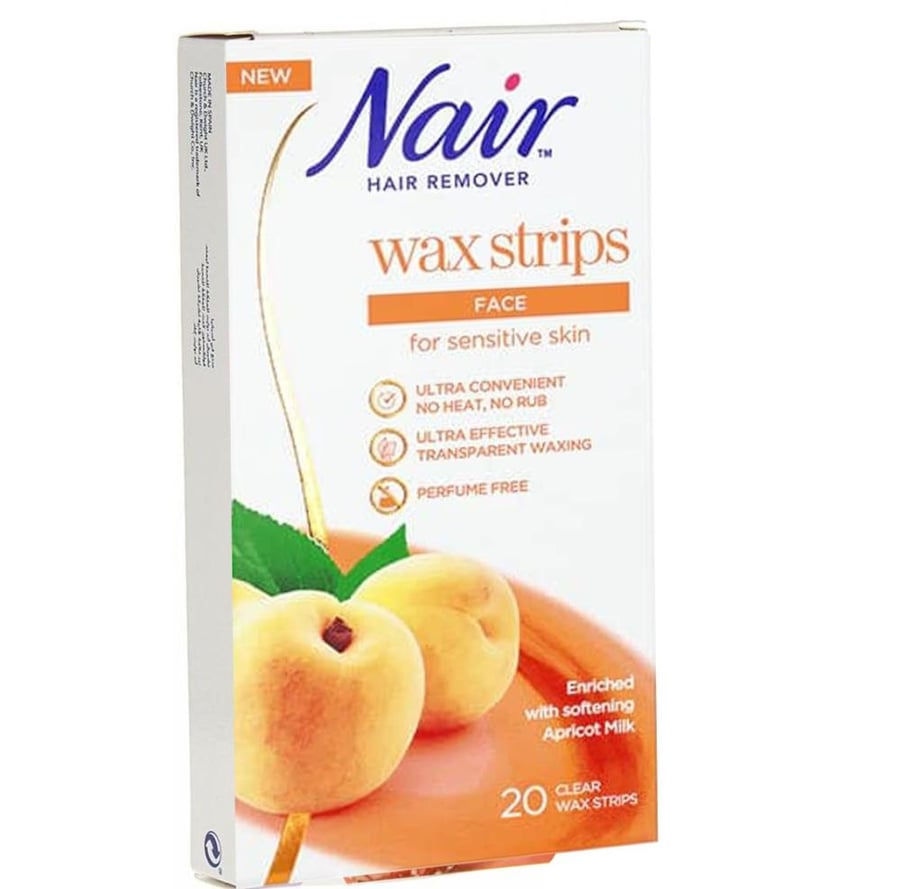 نير شرائط شمع شفاف مزيل لشعر الوجه بخلاصة الخوخ 20 شريط NAIR HAIR REMOVER WAX STRIPS FACE