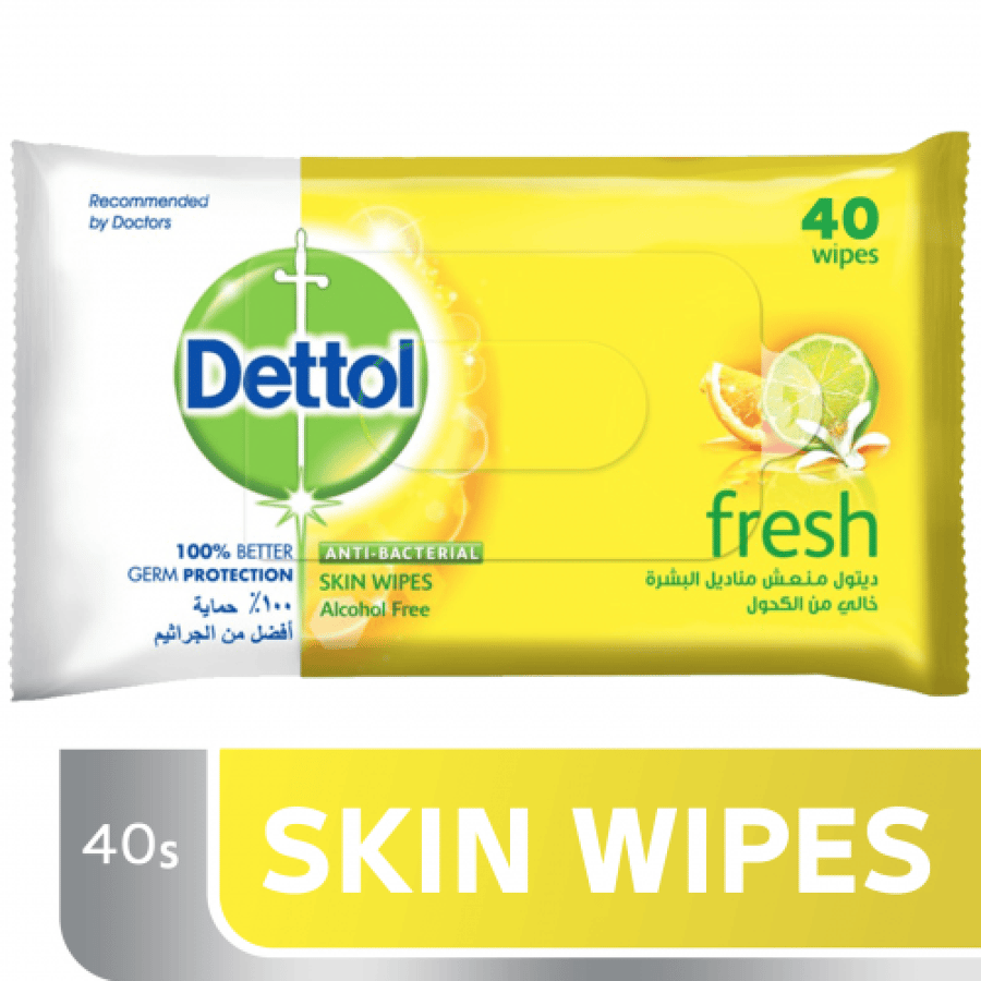 مناديل ديتول فريش انتعاش 40 منديل DETTOL SKIN WIPES ANTI BACTERIAL