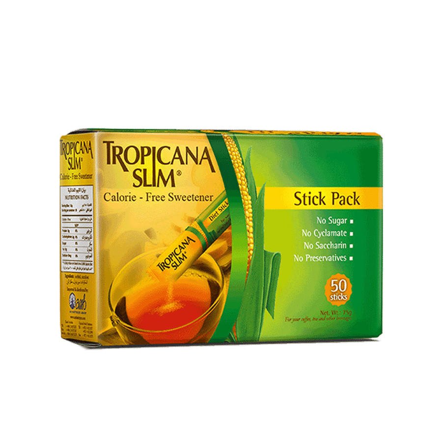 تروبيكانا سلم محلى خالي من السعرات الحرارية 50 كيس TROPICANA SLIM CALORIE FREE SWEETENER STICK PACK