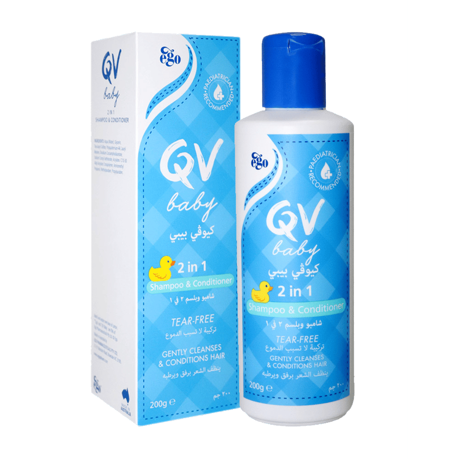 كيو في 2في1 QV BABY SHAMPOO   CONDATIONER شامبو وبلسم لا يسبب الدموع 200 جم