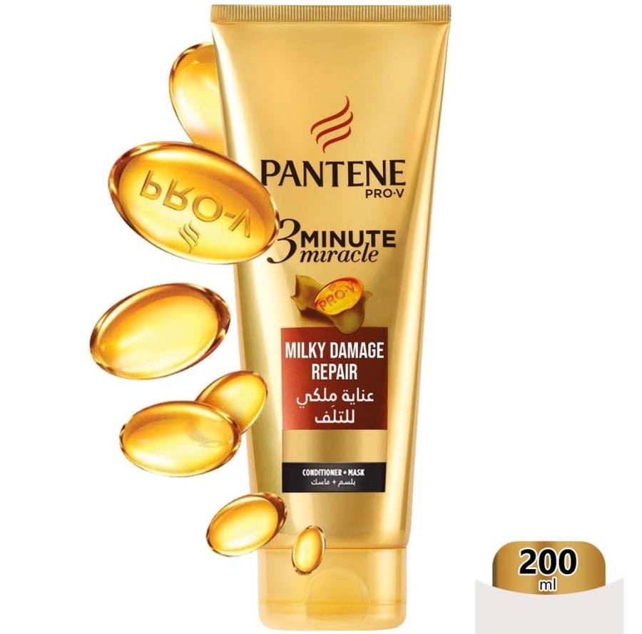 بانتين برو في بلسم مع ماسك للشعر عناية ملكي للتلف معيار ذهبي في 3 دقائق 200 مل pantene pro v conditioner and mask milky damage repair