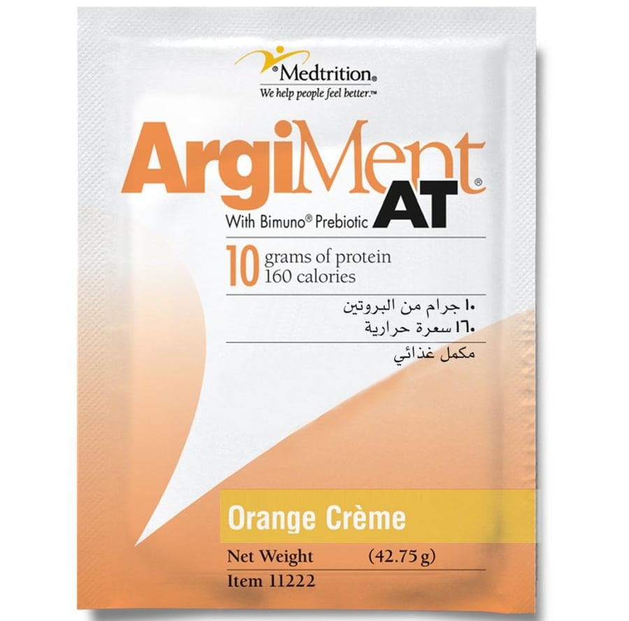 ارجيمينت اي تي 10 جرام من البروتين 160 سعرة حرارية رقم 11222 ARGIMENT AT FOOD SUPPLEMENT WITH BIMUNO PREBIOTIC