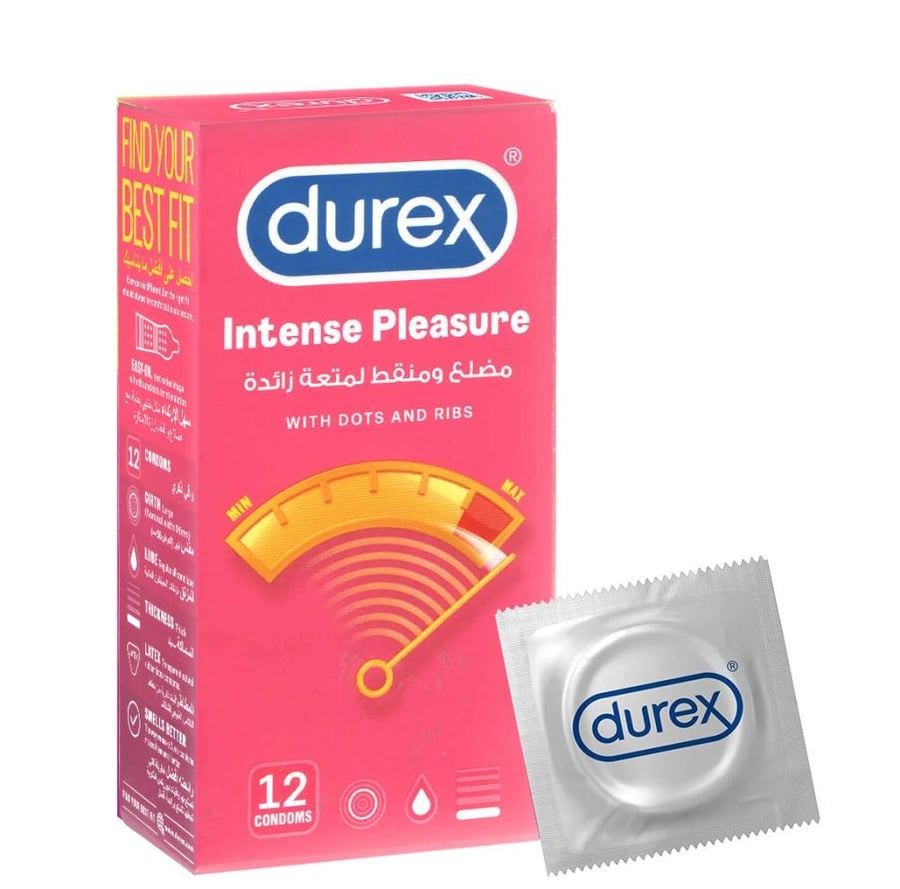 ديوركس واقي ذكري حميمي مضلع ومنقط لمتعة زائدة 12 كيس DUREX INTENSE PLEASURE WITH DOTS AND RIBS