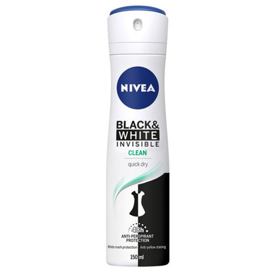 نيفيا بخاخ مضاد التعرق اسود وابيض تنظيف 150مل NIVEA ANTI PERSPIRANT BLACK   WHITE INVISIBLE CLEAN