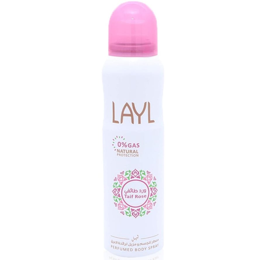 بخاخ مزيل عرق ليل معطر للجسم ومضاد للتعرق بالورد الطائفي 150مل LAYL TAIF ROSE PERFUMED BODY SPRAY