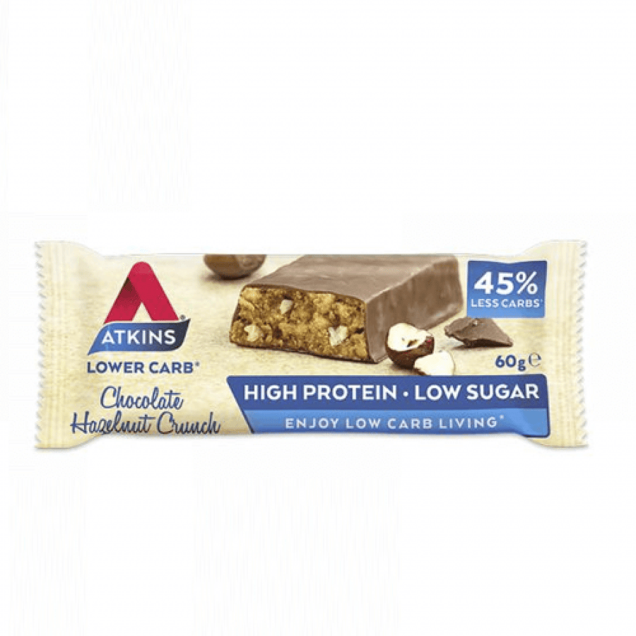 اتكينس لور كارب قالب شوكولاته بالبندق المقرمش محلى بدون سكر 60جATKINS LOWER CARB HIPROTEIN LOW SUGAR