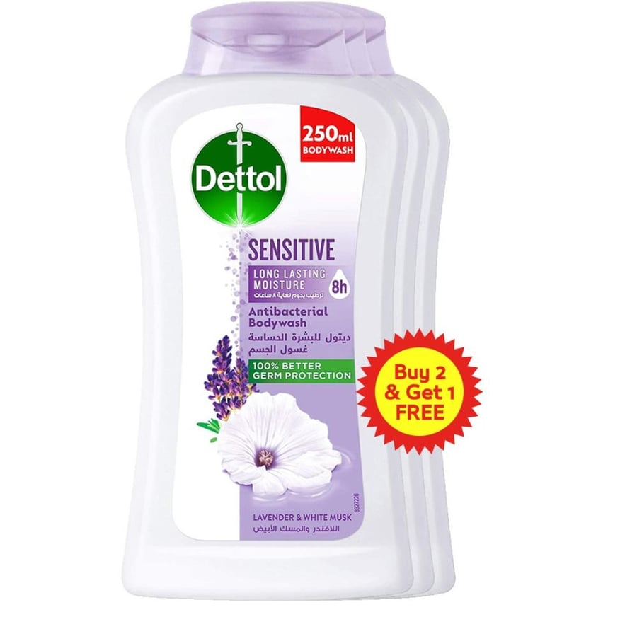 سائل استحمام ديتول لافندر ومسك ابيض 2 1 DETTOL ANTIBACTERIAL BODY WASH