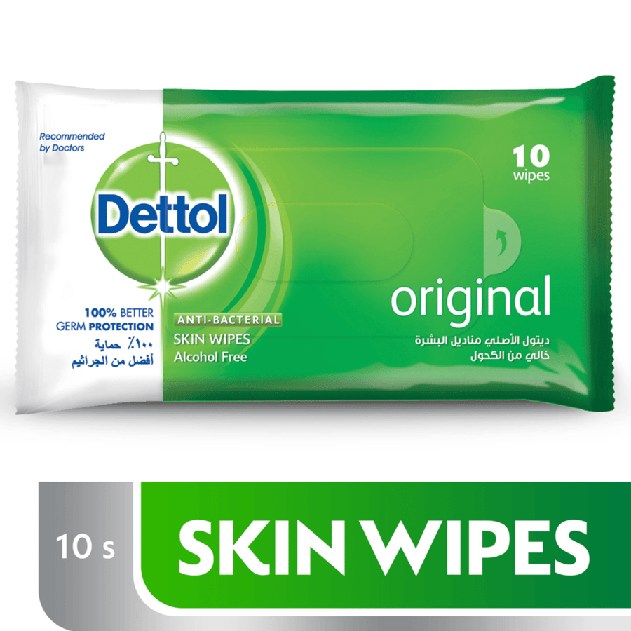 مناديل ديتول مبللةالاصلي 10 منديل DETTOL SKIN WIPES ANTI BACTERIAL