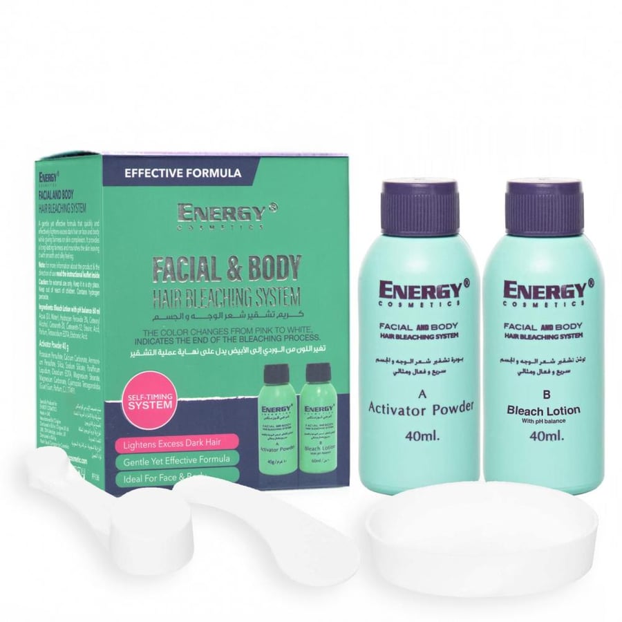 انرجي كريم تشقير شعر الوجه والجسم سريع وفعال energy cosmetics facial and body hair bleaching system