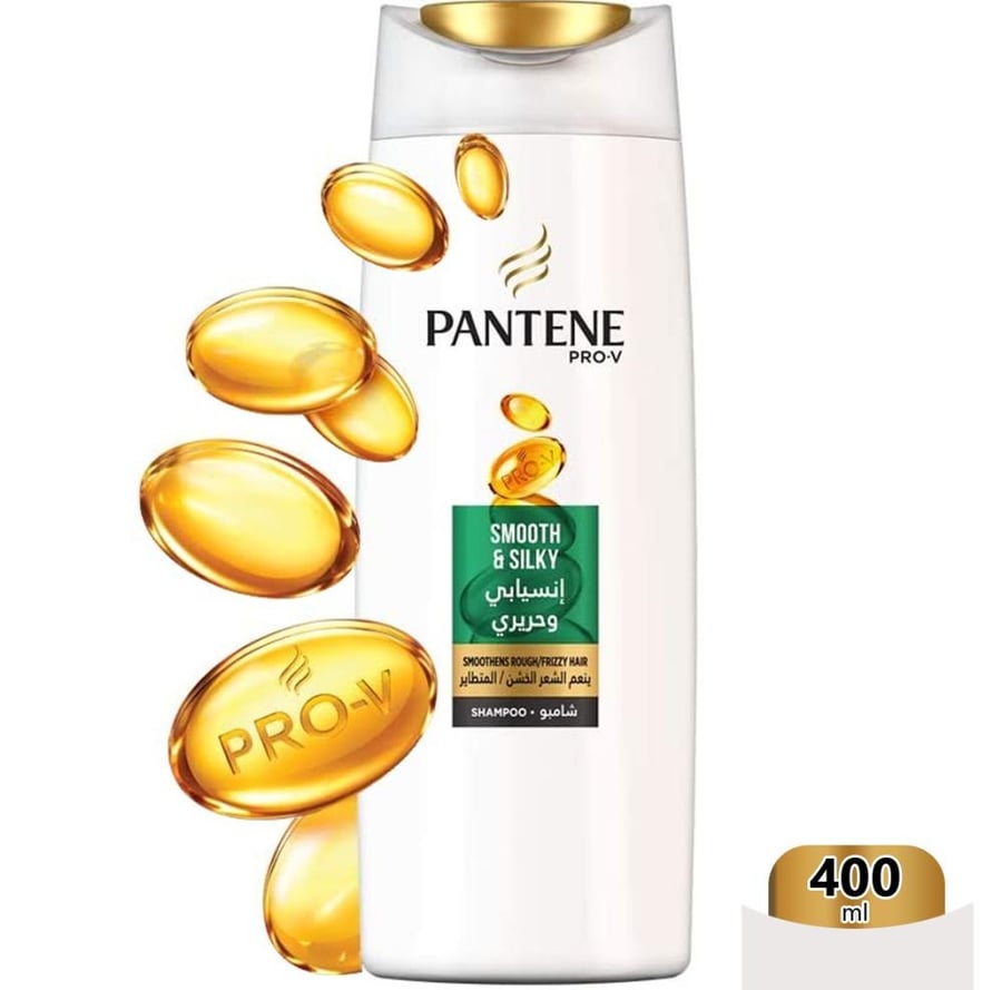 بانتين برو في شامبو لشعر انسيابي وحريري 400 مل pantene pro v shampoo smooth and silk