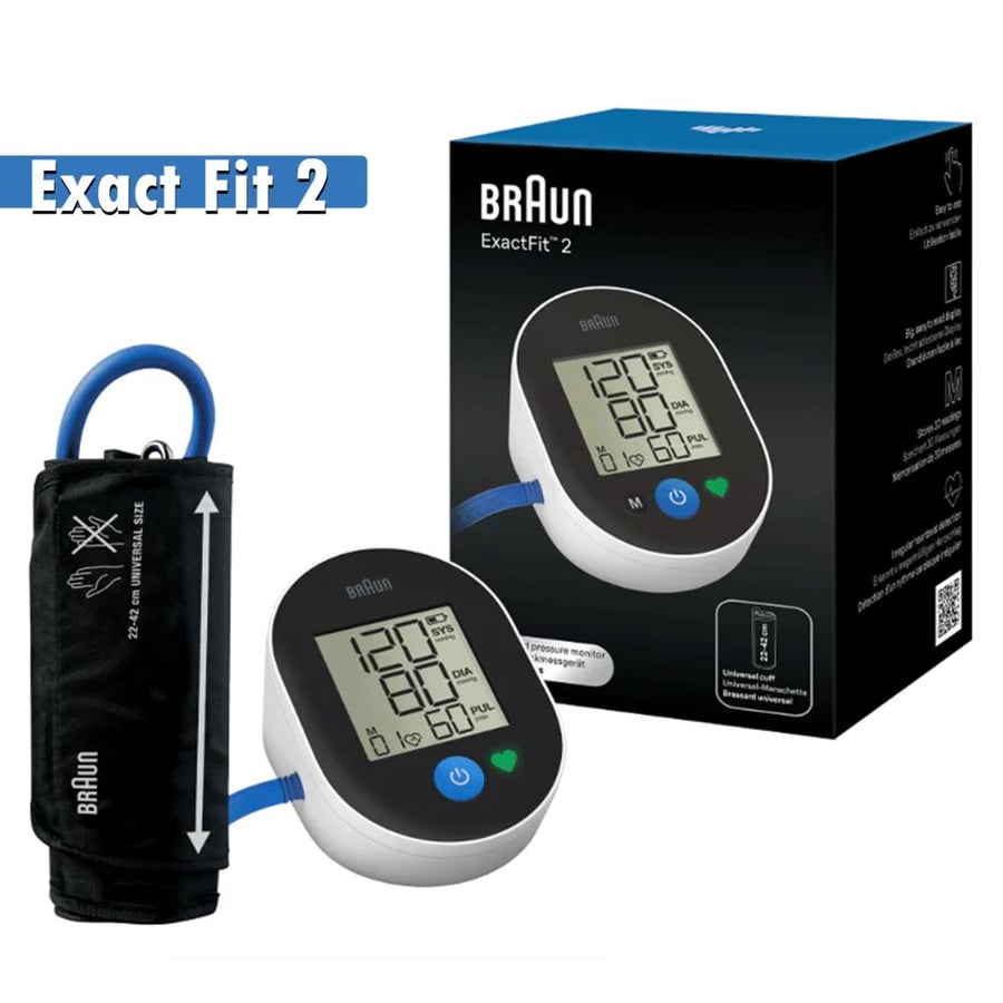 براون أكزاكت فيت 2 Braun ExactFit 2 جهاز قياس ضغط الدم الذكي للذراع العلوي مع كفة عالمية ومؤشر ألوان BUA4050