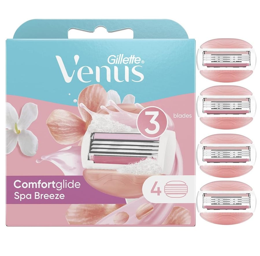 جيليت فينوس كومفورت جلايد شفرات حلاقه نسائية اللون الزهري 4شفرات gillette venus comfortglide spa breeze
