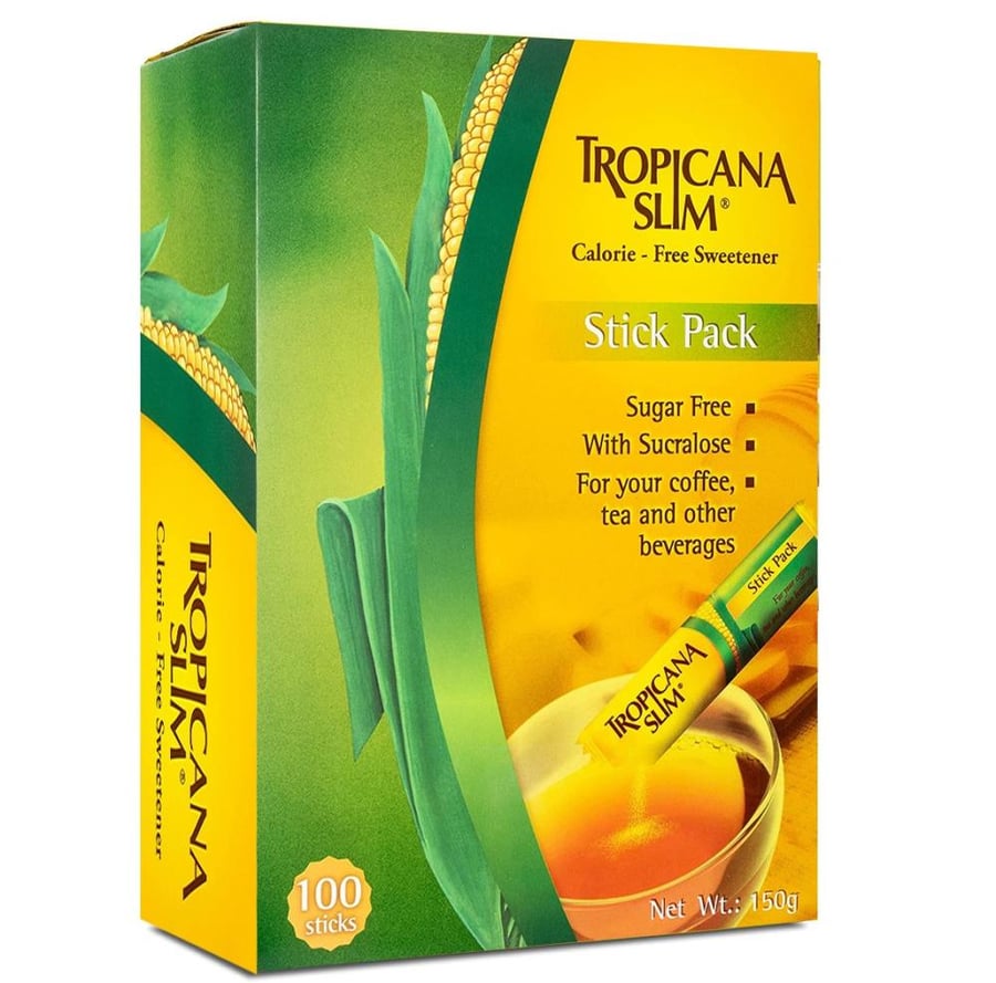 تروبيكانا سلم محلى خالي من السعرات الحرارية 100 كيس TROPICANA SLIM CALORIE FREE SWEETENER STICK PACK