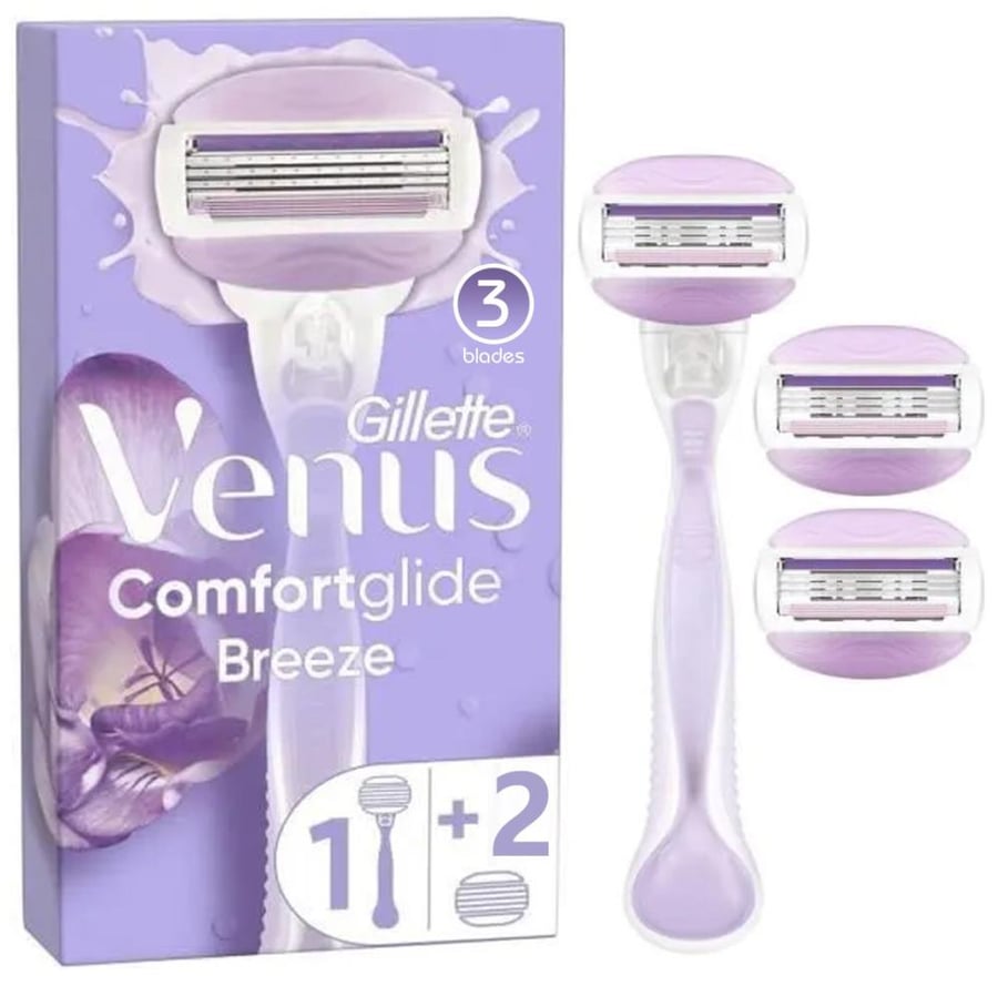 جيليت فينوس كومفورت جلايد مكينة وشفرات حلاقه نسائية اللون الموف 3شفرات gillette venus comfortglide spa breeze