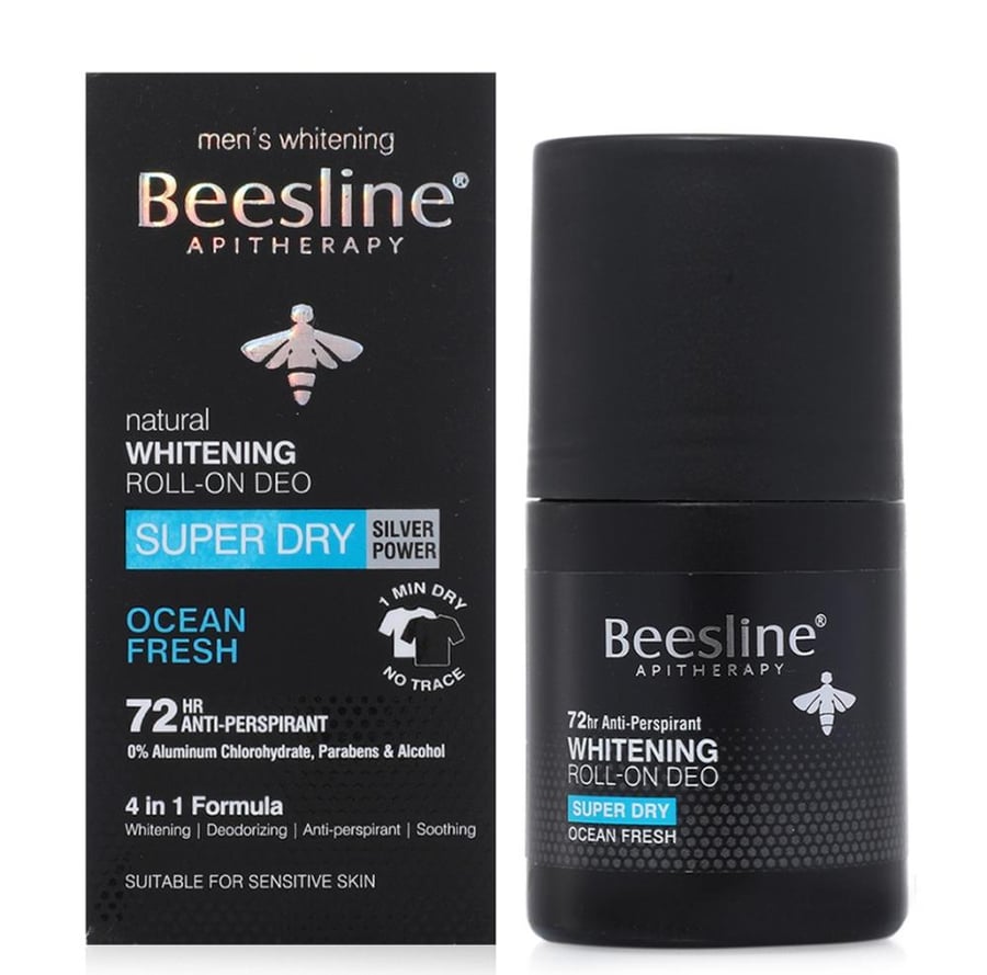 بيزلين مزيل الرائحة لتفتيح البشرة جفاف تام مدعم بالفضة بحري منعش 50 مل BEESLINE NATURAL WHITENING ROLL ON DEO SUPER DRY OCEAN FRESH