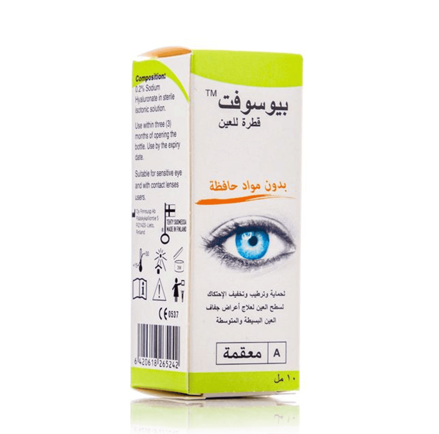 قطرة نقط العين بيوسوفت مرطب مكثف لعلاج اعراض جفاف العين 10 ملBIOSOFT EYE DROPS