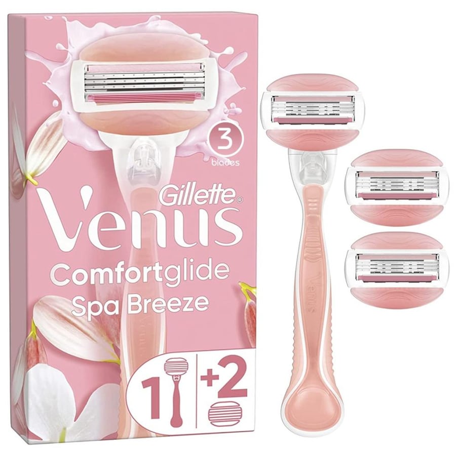 جيليت فينوس كومفورت جلايد مكينة وشفرات حلاقه نسائية اللون الزهري 3شفرات gillette venus comfortglide spa breeze