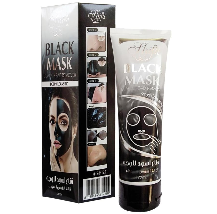 شفاء بلاك ماسك قناع اسود للوجه لإزالة الرؤوس السوداء 120مل SHIFA BLACK MASK BLACK HEAD REMOVER DEEP CLEANSING