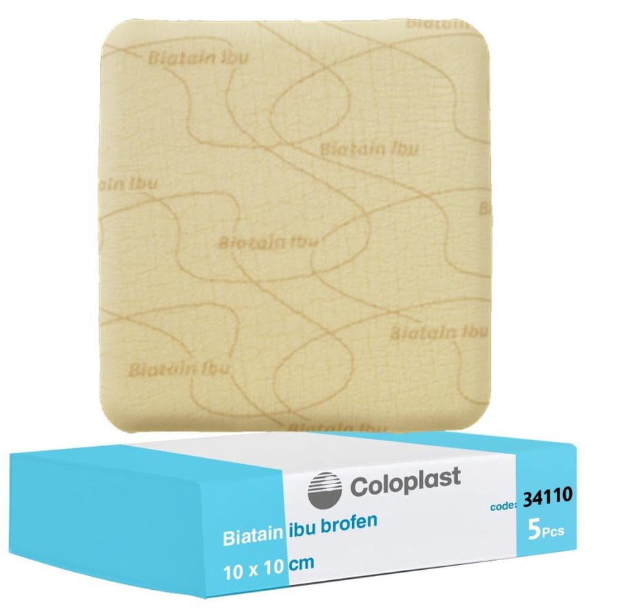 كولوبلاست لصق ضمادة ضمادة رغوية ماصة ناعمة ومرنة بالإيبوبروفين علبة 5 حبة COLOPLAST BIATAIN IBU NON ADHESIVE 10 10