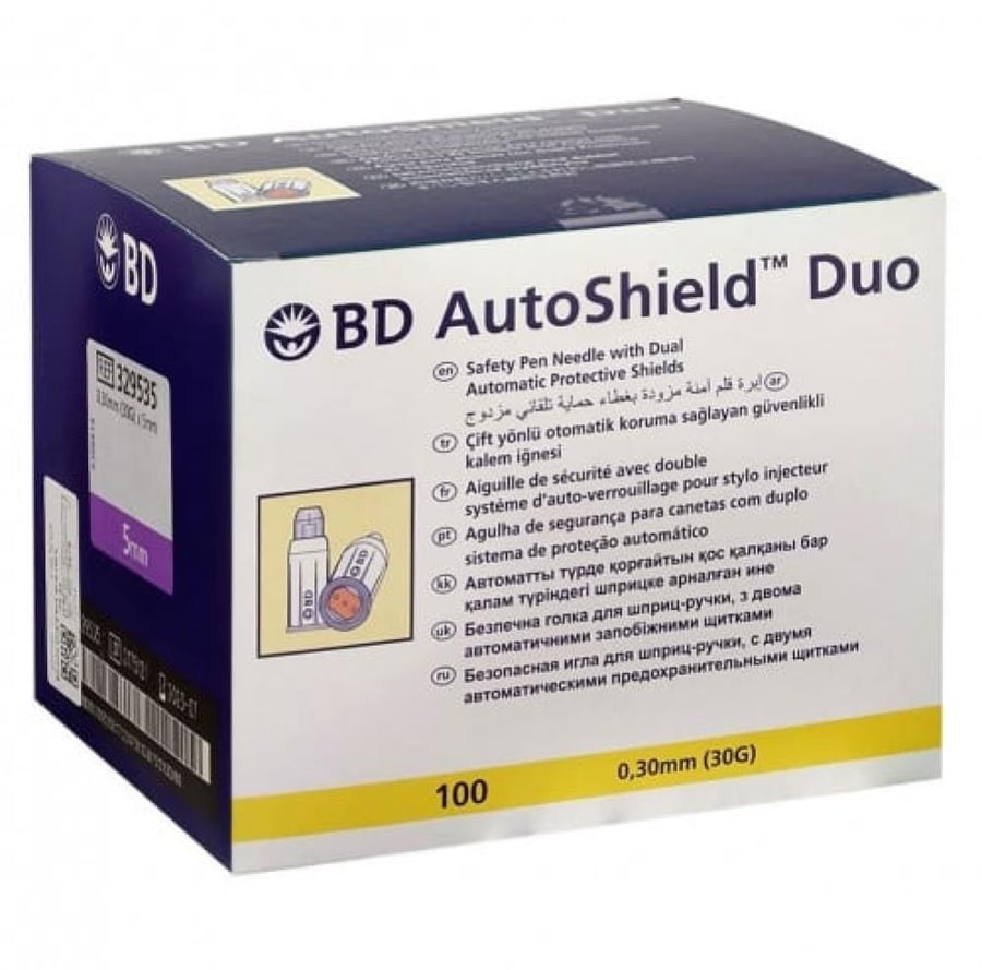 بي دي اوتوشيلد ديو ابرة قلم آمنة بغطاء حماية تلقائي مزدوج 100 ابره BD AUTOSHIELD DUO 0 30MM  30G