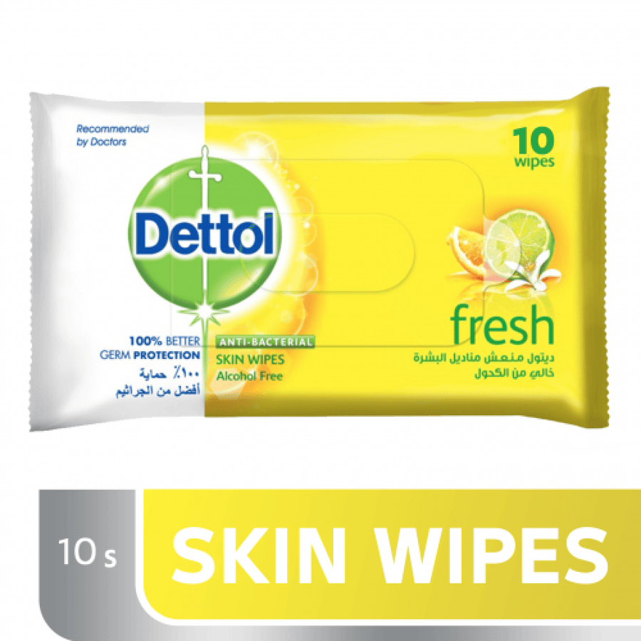 مناديل ديتول فريش انتعاش 10 منديل DETTOL SKIN WIPES ANTI BACTERIAL