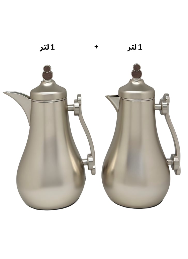طقم ترامس لوفر 2 حبة استيل لوفر سعة 1لتر للمقاسين + 6كاسات شاي و 6 فناجين قهوة +1 طوفرية استيل لون كروم فضي / خشبي،  اجمالي القطع 21 ق، ضمان الشركة 1 سنة علئ حفظ الحرارة