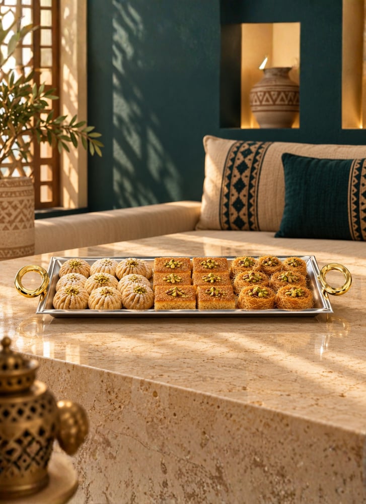 طوفرية تقديم مستطيل استيل مفرد، فضي مطفي علئ يد ذهبي | حجم كبير موديل حديث وانيق وبجودة عالية