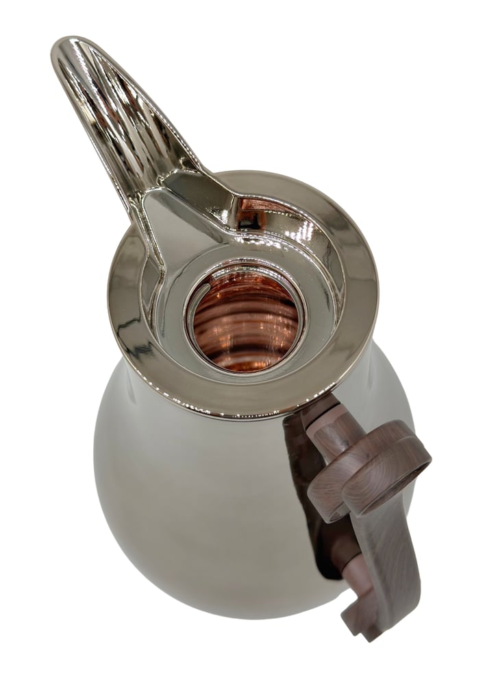 طقم ترامس لوفر 2 حبة استيل لوفر سعة 1لتر للمقاسين + 6كاسات شاي و 6 فناجين قهوة +1 طوفرية استيل لون كروم فضي / خشبي،  اجمالي القطع 21 ق، ضمان الشركة 1 سنة علئ حفظ الحرارة