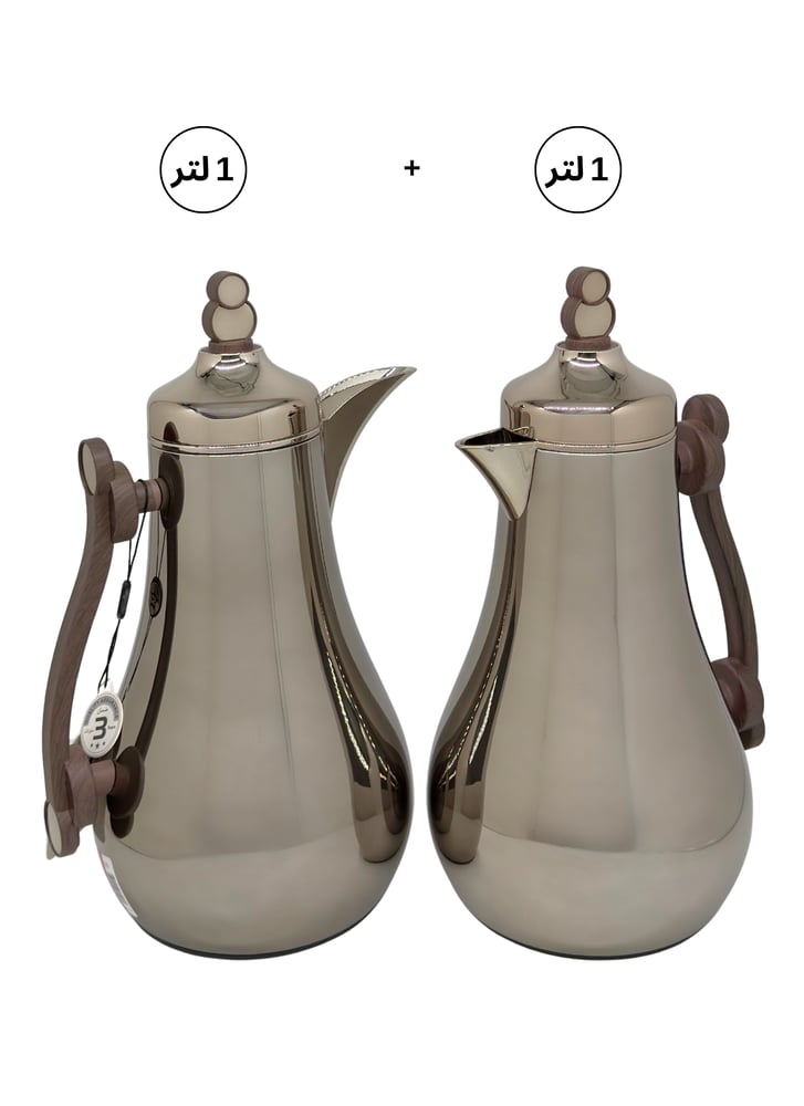 طقم ترامس لوفر 2 حبة استيل لوفر سعة 1لتر للمقاسين + 6كاسات شاي و 6 فناجين قهوة +1 طوفرية استيل لون كروم فضي / خشبي،  اجمالي القطع 21 ق، ضمان الشركة 1 سنة علئ حفظ الحرارة