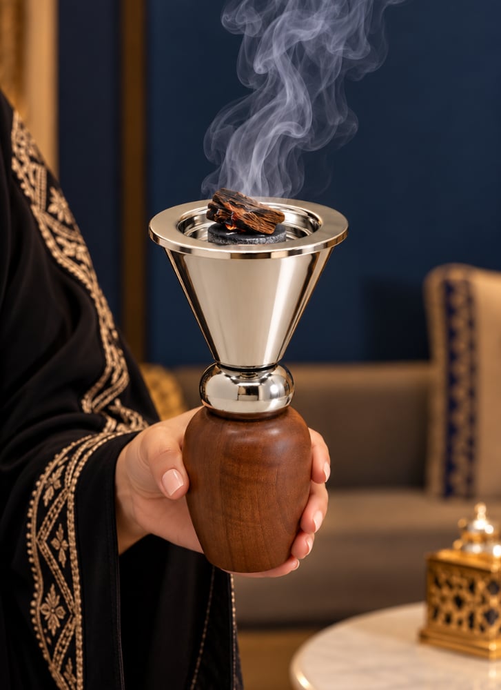 مبخرة كروم فضي استيل و قاعدة خشب وبجودة عالية