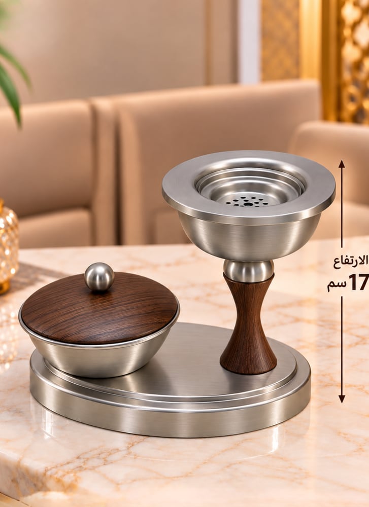 مبخرة مع علبة بخور مصنوعة من استيل ذات جودة عالية, فضي مطفي / خشبي