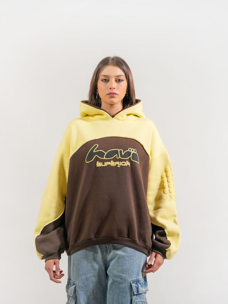 Heavy winter hoodie in two colors with double cap - brown